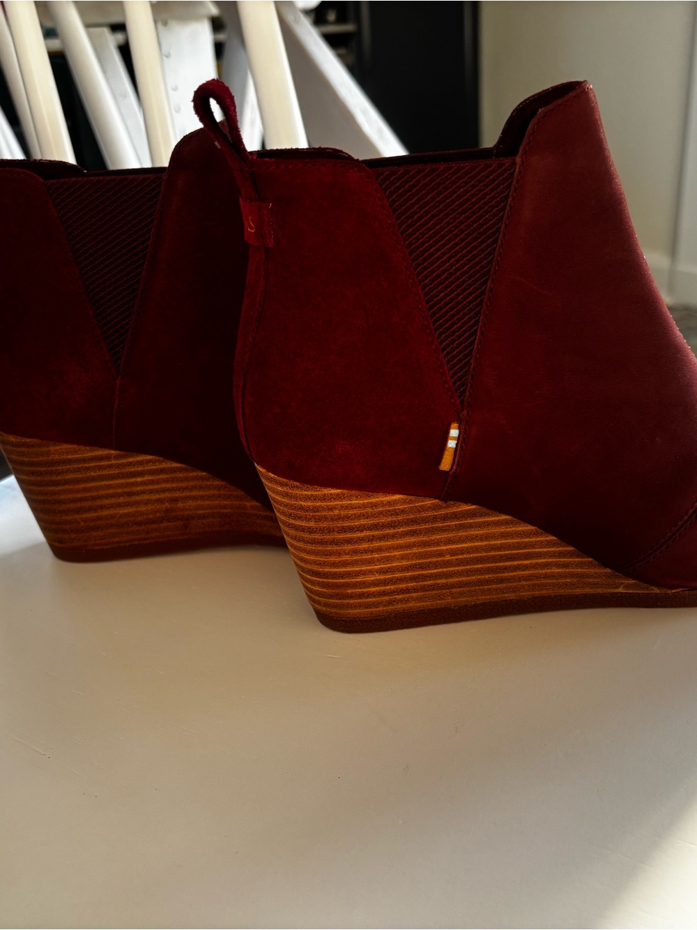 NEW Toms Burgundy Suede Wedge Ankle Booties